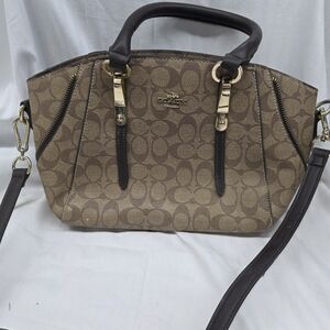 Coach Brown Signature Canvas Satchel with Dark Brown Trim and Gold Hardware